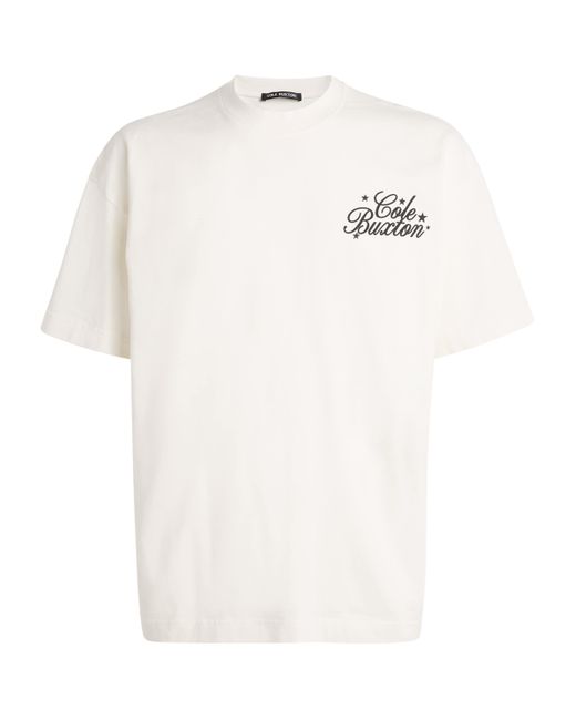 Cole Buxton White Cotton Stars Serif Print T-Shirt for men