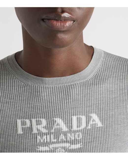 Prada Gray Silk Logo Longline T-Shirt