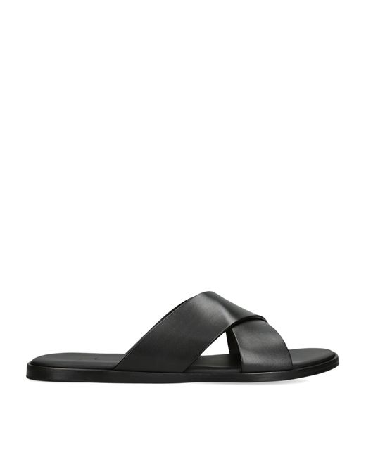 Magnanni Shoes Black Leather Cross Sandals for men