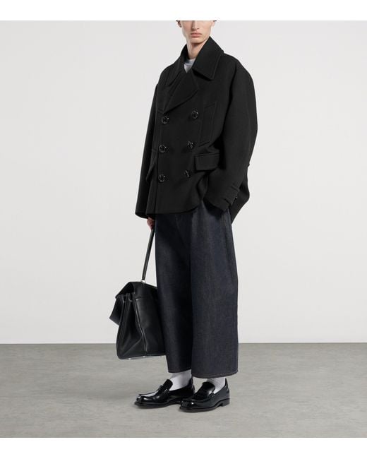 Balenciaga Black Wool Double-Breasted Peacoat for men