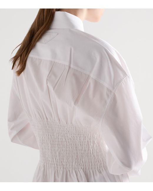 Prada Poplin Smocked-Waist Shirt Dress in White | Lyst Canada