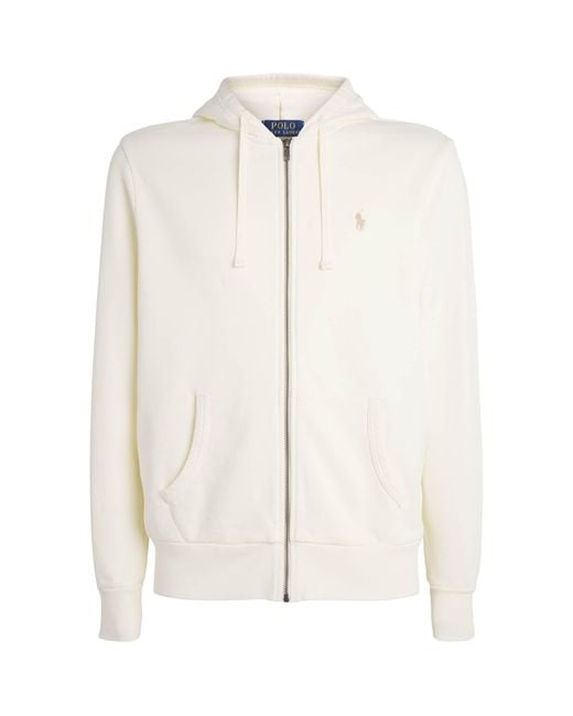 Polo Ralph Lauren White Cotton Loopback Fleece Zip-Up Hoodie for men