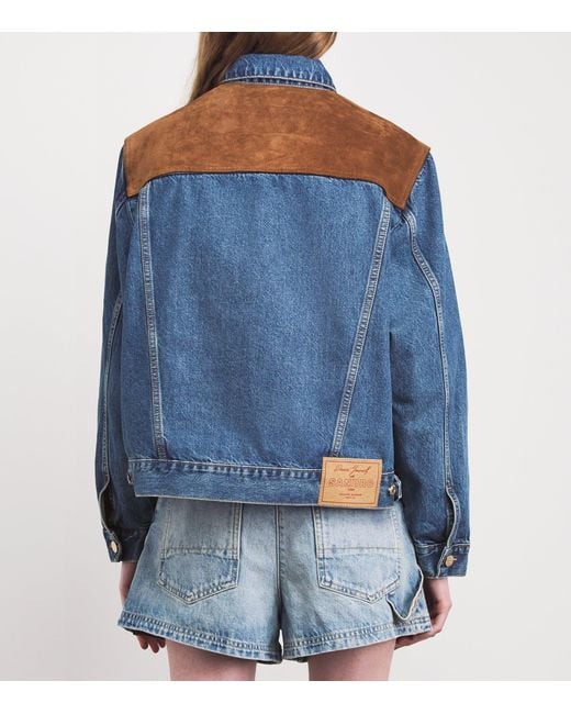 Sandro Blue Suede-Trim Denim Jacket