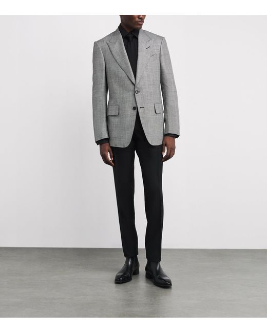 Tom Ford Gray Wool-Blend Herringbone Shelton Blazer for men