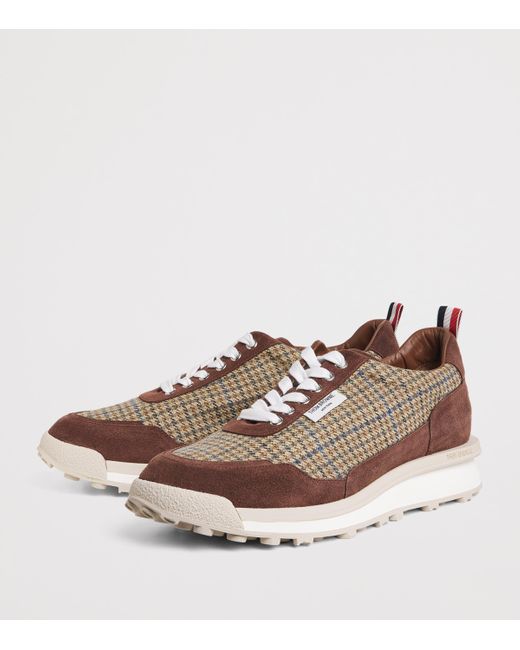 Thom Browne Brown Suede Check Alumni Sneakers for men