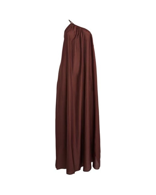 Matteau Brown Cotton-Silk One-Shoulder Maxi Dress