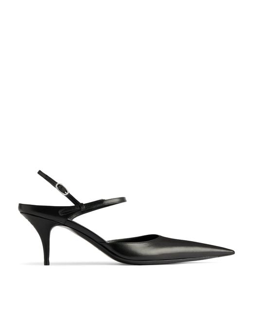 Balenciaga Black Leather Avenue Bow Slingback Pumps 70