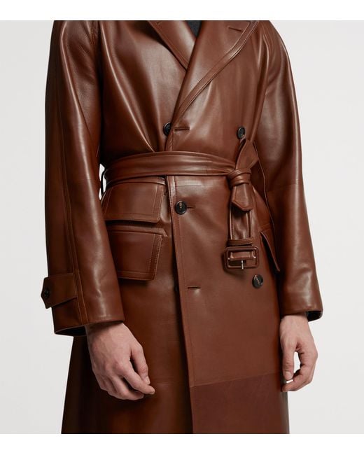 Dunhill Brown Archive Leather Trench Coat for men