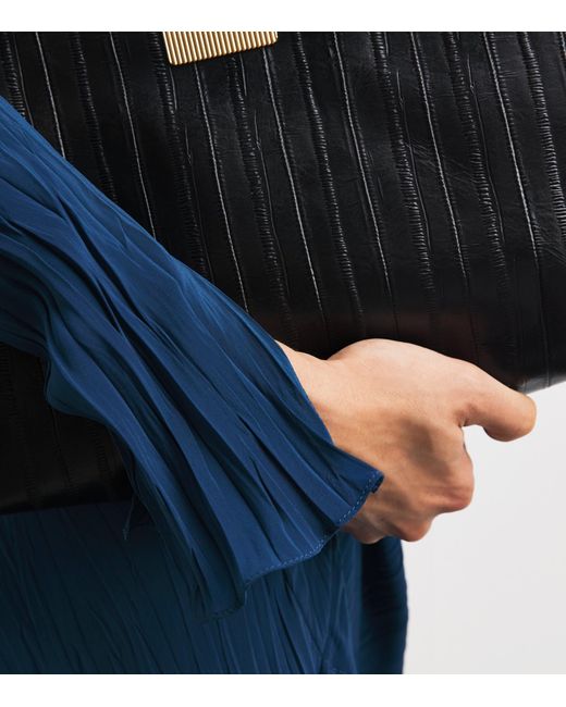 Victoria Beckham Blue Plisse Long-Sleeve Midi Dress