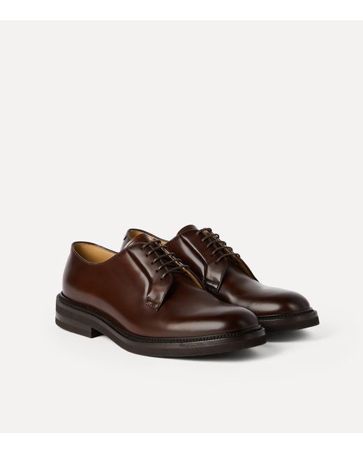 Brunello Cucinelli Brown Aged Calfskin Derby Shoes for men