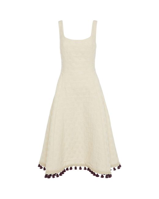 LaDoubleJ White Fringed Sophia Midi Dress