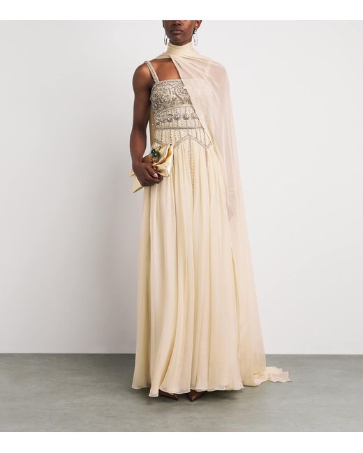 Zuhair Murad Natural Embellished Scarf Gown