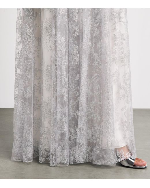 Sandra Mansour White Embellished Silent Thread Gown