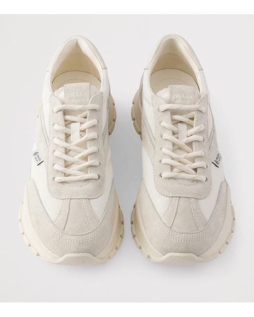 Prada White Mesh And Suede Sneakers