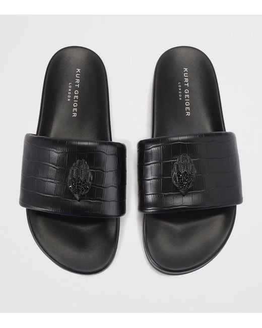 Kurt Geiger Black Crocodile-Embossed Embellished Brockwell Slides for men
