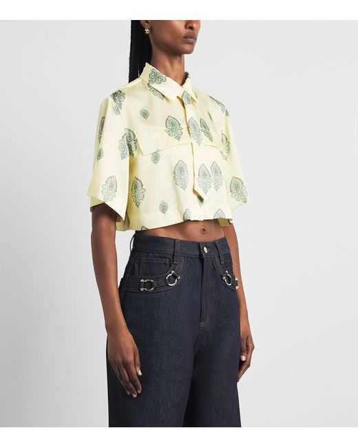 Sandro Metallic Paisley Tie-Detail Crop Top