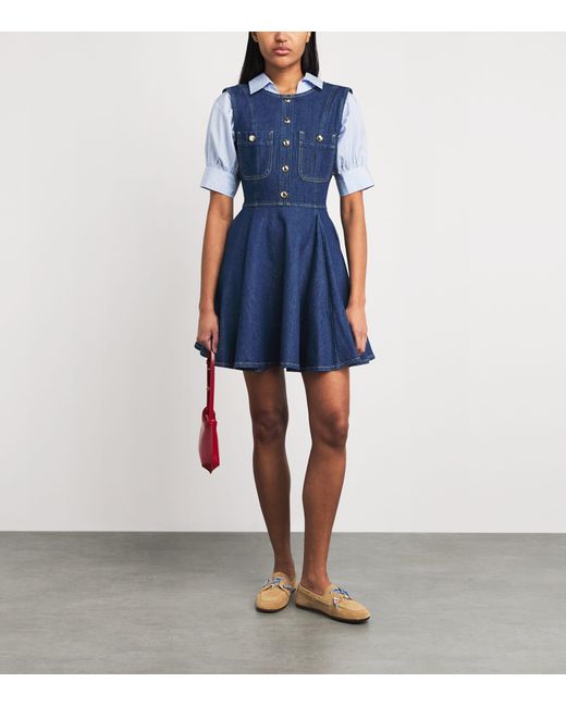 Maje Blue Denim Flared Mini Dress