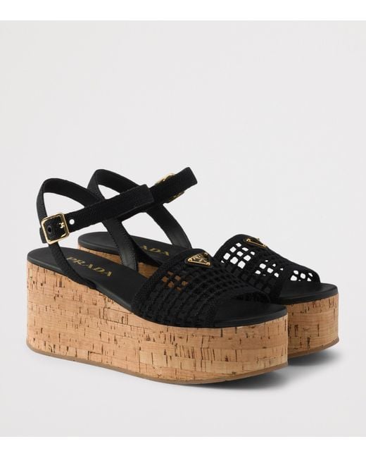 Prada Black Crochet Sandals