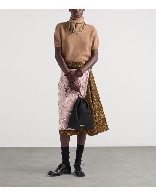 Prada Brown Cashmere Embellished Scarf-Detail Sweater