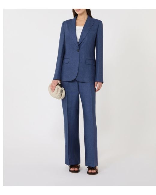 Weekend by Maxmara Blue Linen Single-Breasted Blazer