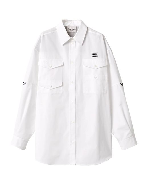Miu Miu White Cotton Logo Shirt Dress
