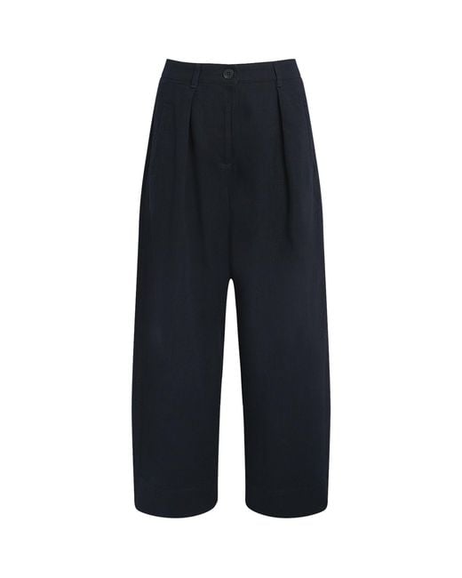 ME+EM Blue Cotton Barrel-Leg Trousers