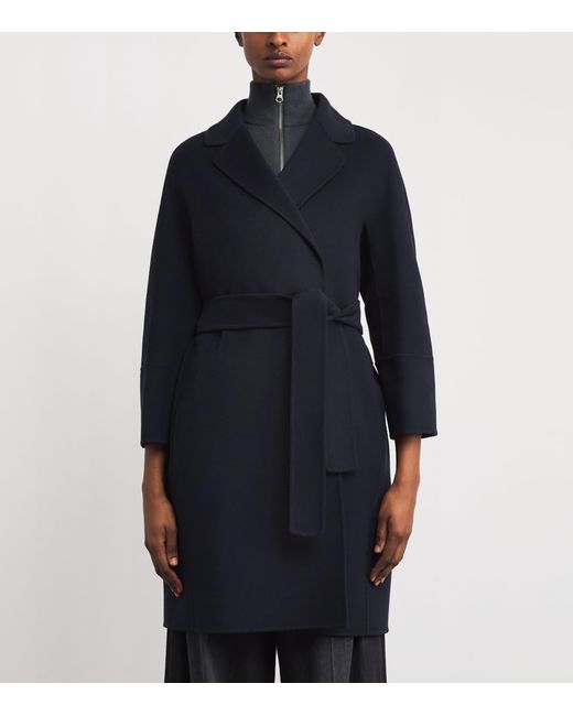 Max Mara Blue Virgin Wool Short Wrap Coat