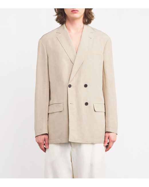 Emporio Armani Natural Linen-Blend Technical Double-Breasted Blazer for men