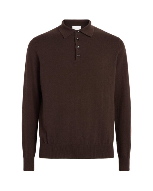 Allude Brown Virgin Wool Open-Collar Polo Sweater for men