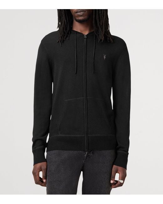 AllSaints Black Merino Wool Mode Hoodie for men