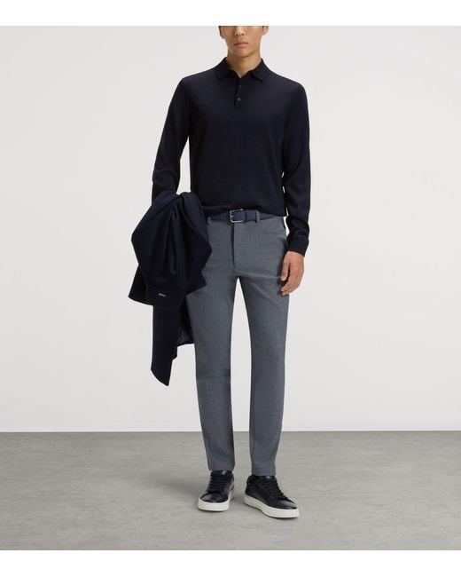 Boss Blue Virgin Wool Polo Sweater for men