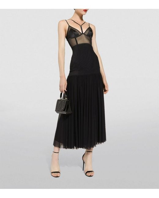 Dolce & Gabbana Black Sheer Corset Midi Dress