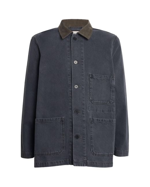 Officine Generale Blue Cotton Corduroy-Collar Carlito Jacket for men