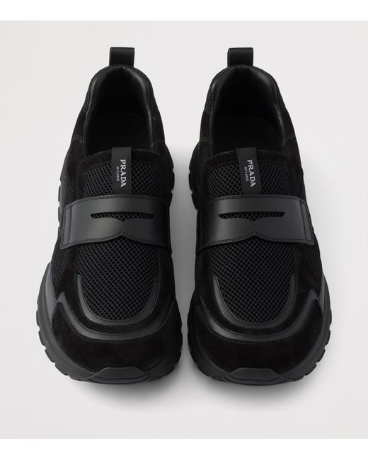 Prada Black Leather-Mesh Sneakers for men