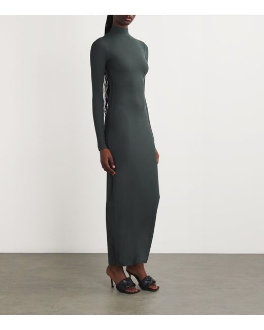 dark green skims dress Modest Dark Green Satin Evening Dress Long Puff Sleeves Organza Square –  Simplepromdress main image 0