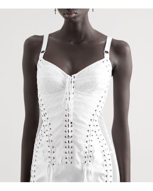 Dolce & Gabbana White Satin Corset-Detail Midi Dress
