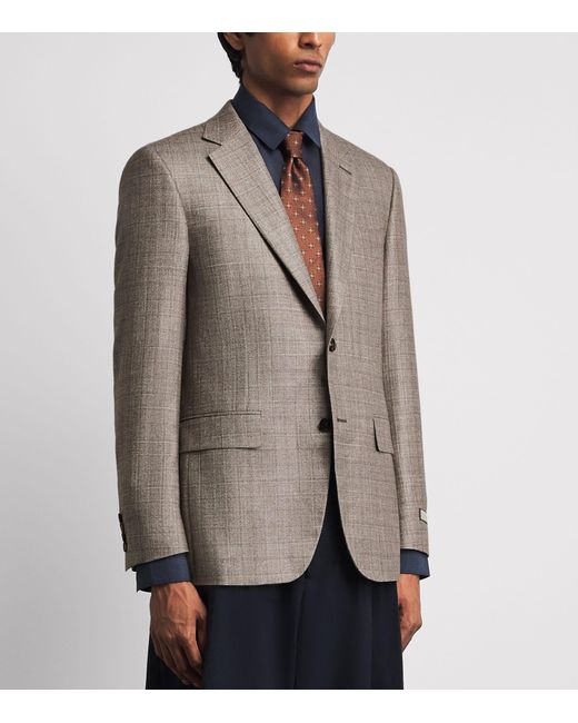 Canali Brown Silk-Cashmere Check Blazer for men