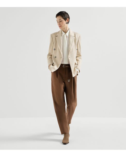 Brunello Cucinelli Brown Stretch-Cotton Pleated Trousers