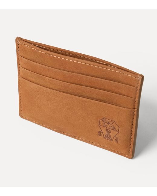 Brunello Cucinelli Brown Nubuck Logo Card Holder for men