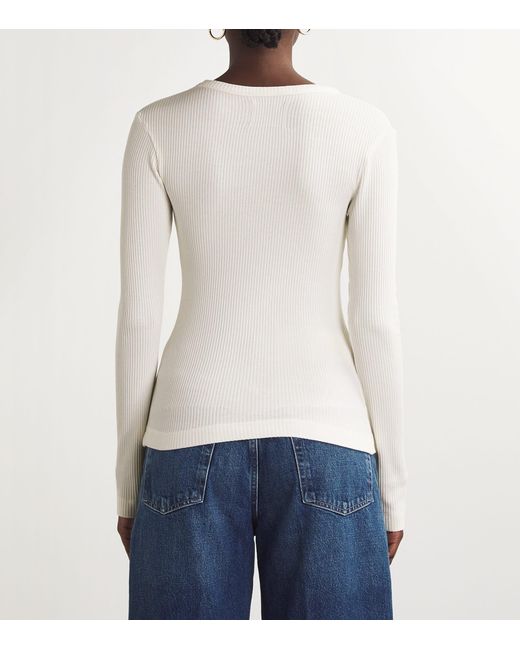 Citizens of Humanity White Ribbed Bina Crewneck Top