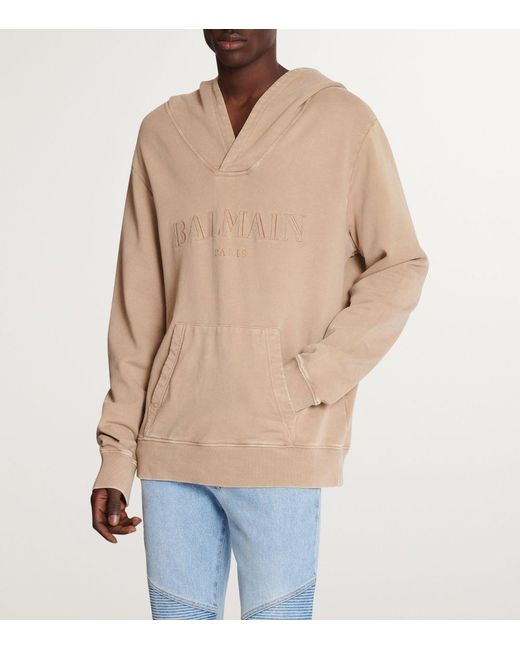 Balmain Natural Cotton Logo Hoodie for men