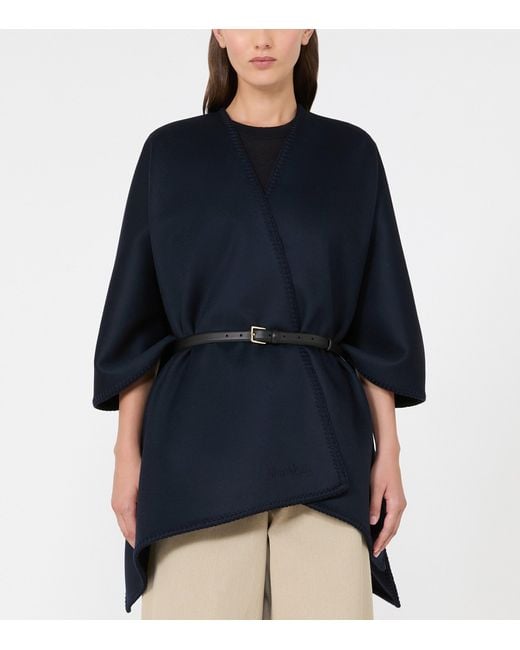 Max Mara Blue Virgin Wool Belted Blanket Coat