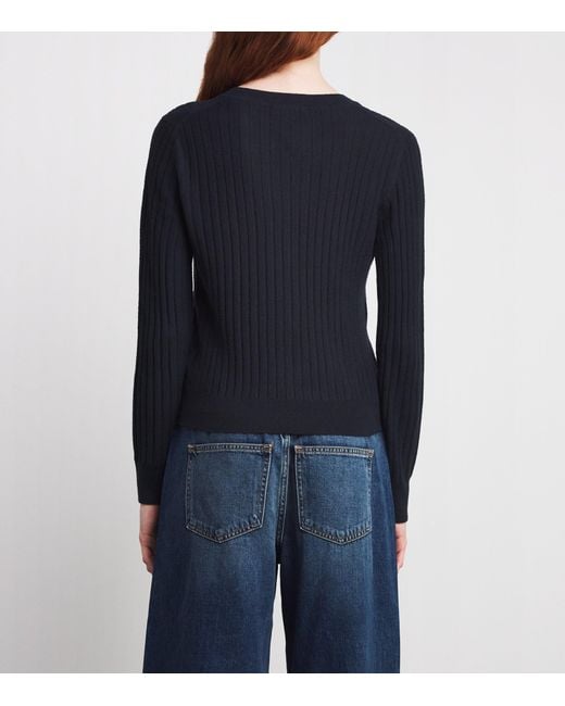 Veronica Beard Blue Wool Ribbed Cheval Sweater