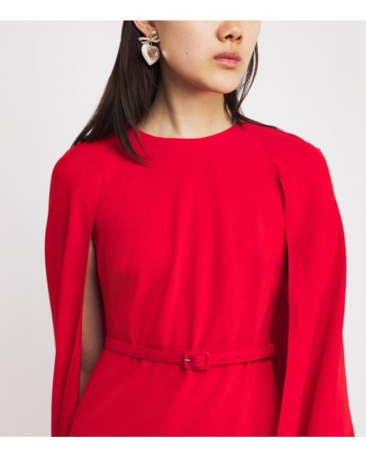 Roland Mouret Red Cady Caped Midi Dress