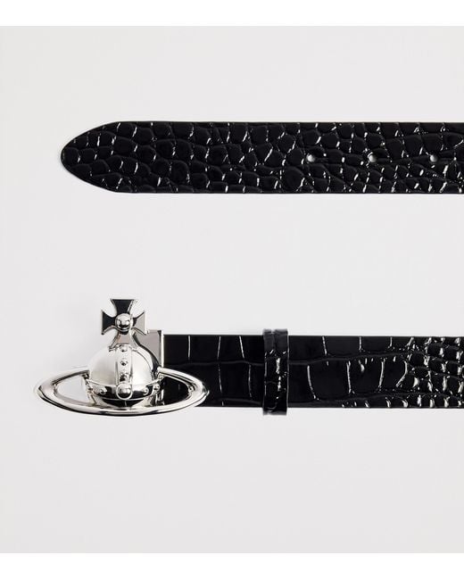Vivienne Westwood Black Croc-Embossed Leather Orb Belt for men
