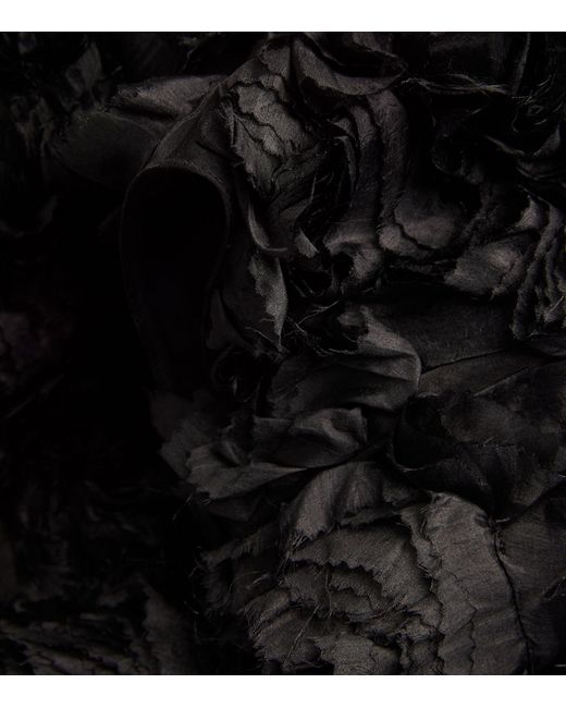 Erdem Black Silk Rose Midi Coat