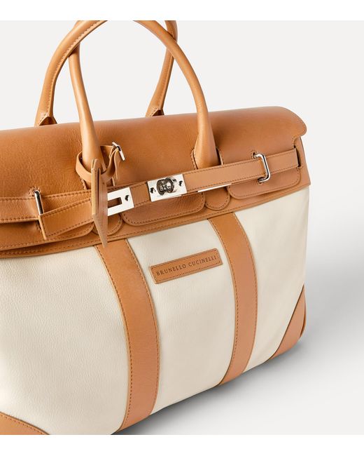 Brunello Cucinelli Brown Grained Leather Country Holdall for men