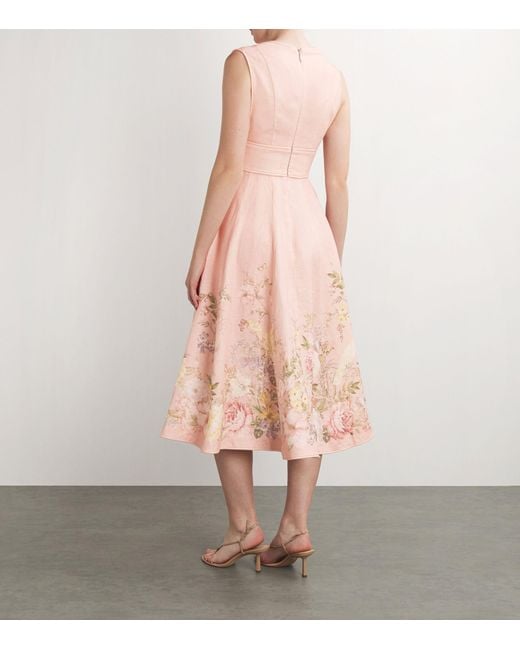 Zimmermann Pink Linen Floral Waverly Dress