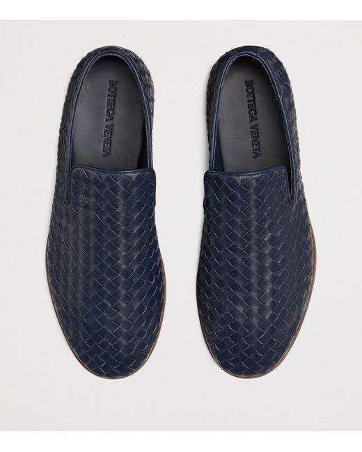 Bottega Veneta Blue Leather Intrecciato Sunday Slippers for men