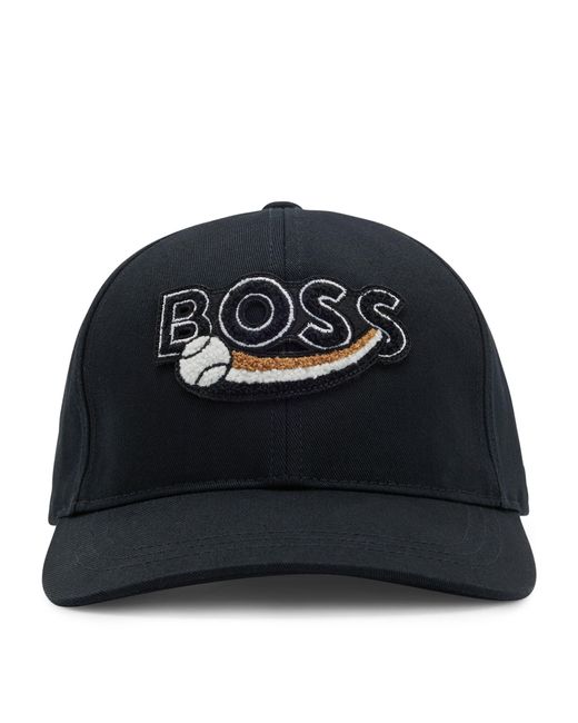 Boss Black Cotton Logo Baseball Cap for men